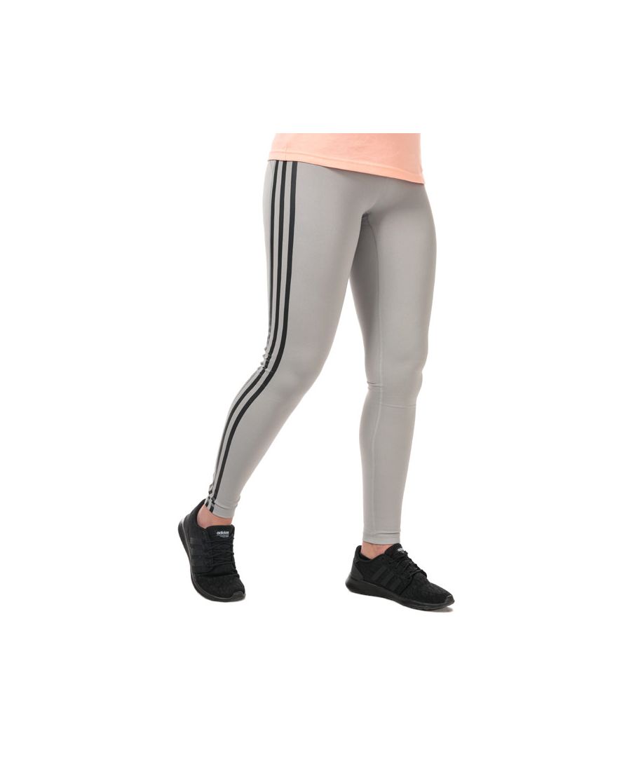 Womens adidas Believe This 3-Stripes Tights in mgh solid grey.<BR><BR>Soft and stretchy training tights.<BR>- climalite fabric sweeps sweat away from your skin.<BR>- Flat elasticated waistband with internal pocket.<BR>- Breathable mesh-lined gusset.<BR>- Flatlock seams reduce chafing and skin irritation.<BR>- Printed 3-Stripes to sides.<BR>- adidas Badge of Sport logo printed at rear waist.<BR>- Mid rise.<BR>- Fitted fit.<BR>- Inside leg length measures 29“ approximately.  <BR>- Main material: 79% Recycled polyester  21% Elastane.  Machine washable.<BR>- Ref: EB3710