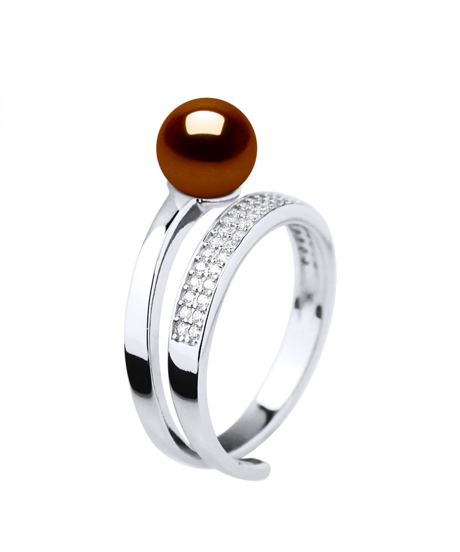 Ring Rush Genuine Freshwater Pearl Round 7-8 mm - Quality AAAA + - COLORI CHOCOLATE - Paving oxides of zirconium - Adjustable from Size 48 to Size 62 - 925 Thousandth rhodium - 2 years warranty against manufacturing defects - Delivered in its case with a certificate of Authenticity and an International Warranty - All our jewels are made in France.