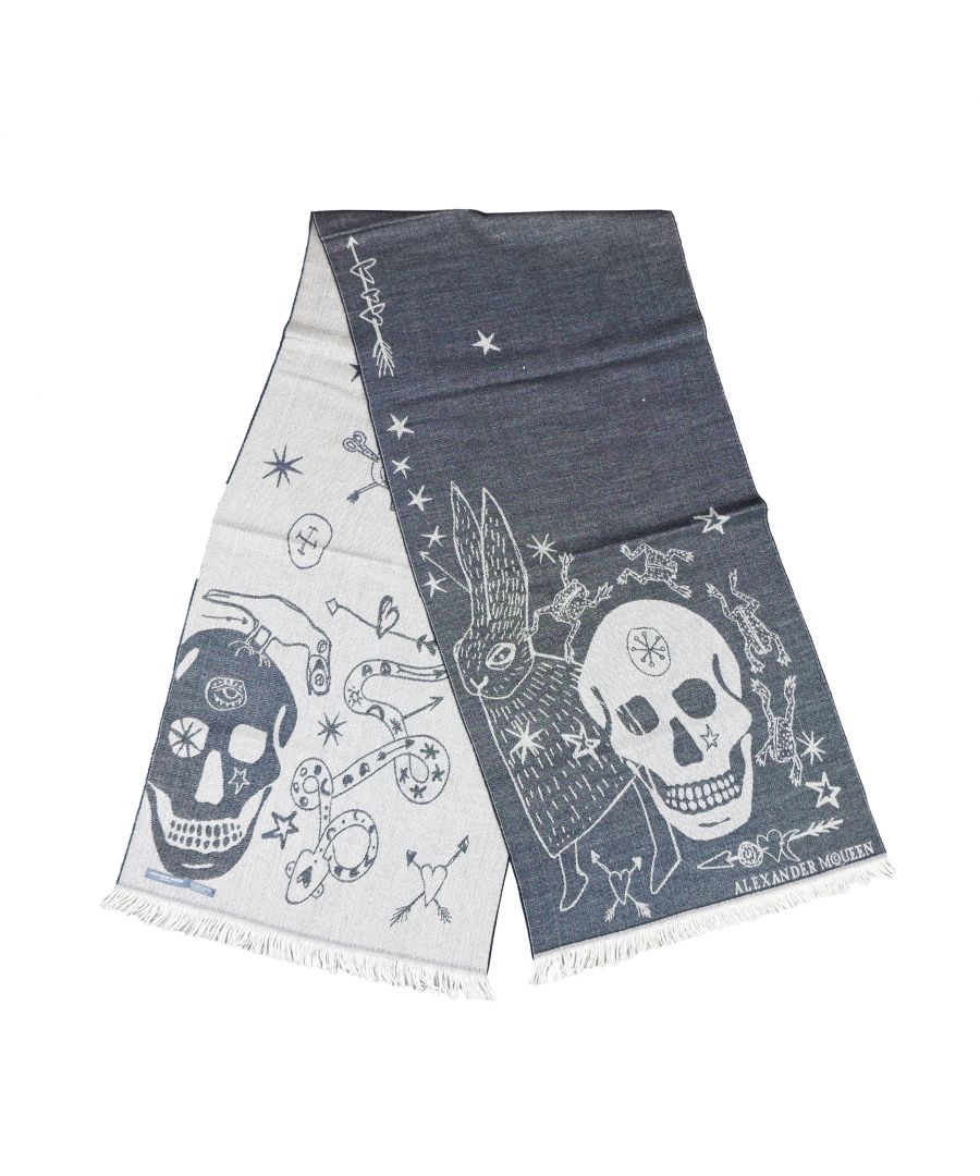 Alexander Mcqueen scarf, black and grey color, iconic skull brand design, 100% wool. Made in Italy