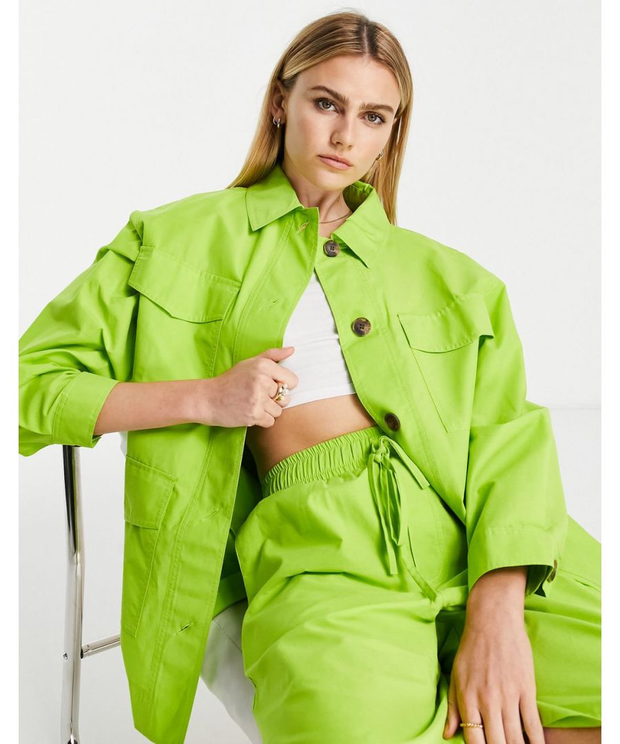 Shacket by Topshop Layer up Spread collar Button placket Functional pockets Regular fit Sold by Asos