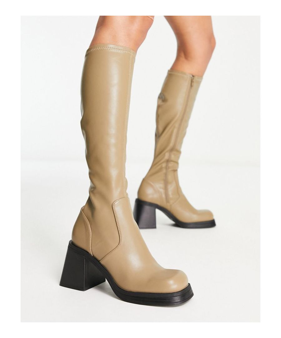 Boots by ASOS DESIGN It's always boots season Zip-side fastening Square toe Chunky sole Mid-block heel Sold by Asos
