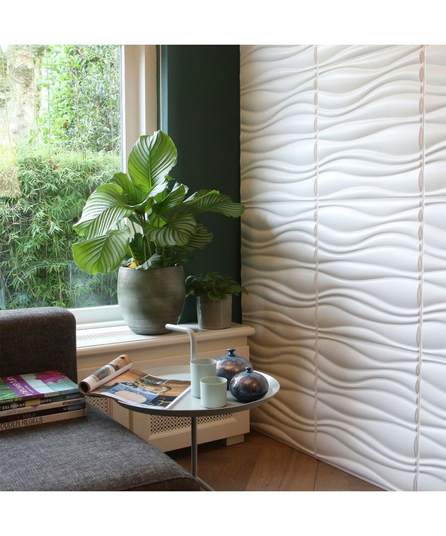 - Embellish your rooms easily with our Waves 3D Wall Panels. \n- In your own home they can be used for furbishing old walls, dividing rooms or even protecting walls. \n- Just glue, apply and paint! The original colour of 3D Wall Panels is OFF WHITE but the 3D tile can be painted with any type of paint (both water and oil based) so you can paint them the color you want!\n- ATTENTION : To get the best result for your wall do not forget to order also our WALPLUS HYBRID ADHESIVE GLUE to install the 3D wallpaper! \n- Each box contains 12 pcs of 3D Wall Panels with a size of 50x50x1.75cm or 19.7x19.7x0.7 in, which makes a total of 3 sqm2 or 32.3 sft2, so you can cover a surface of 3 sqm2 or 32.3 sft2 wall by buying one single box.