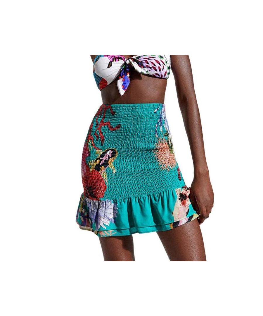 Brand: Desigual\nGender: Women\nType: Skirt\nSeason: Spring/Summer\n\nPRODUCT DETAIL\n• Color: turquoise\n• Pattern: floral\n\nCOMPOSITION AND MATERIAL\n• Composition: -100% viscose \n•  Washing: machine wash at 30°