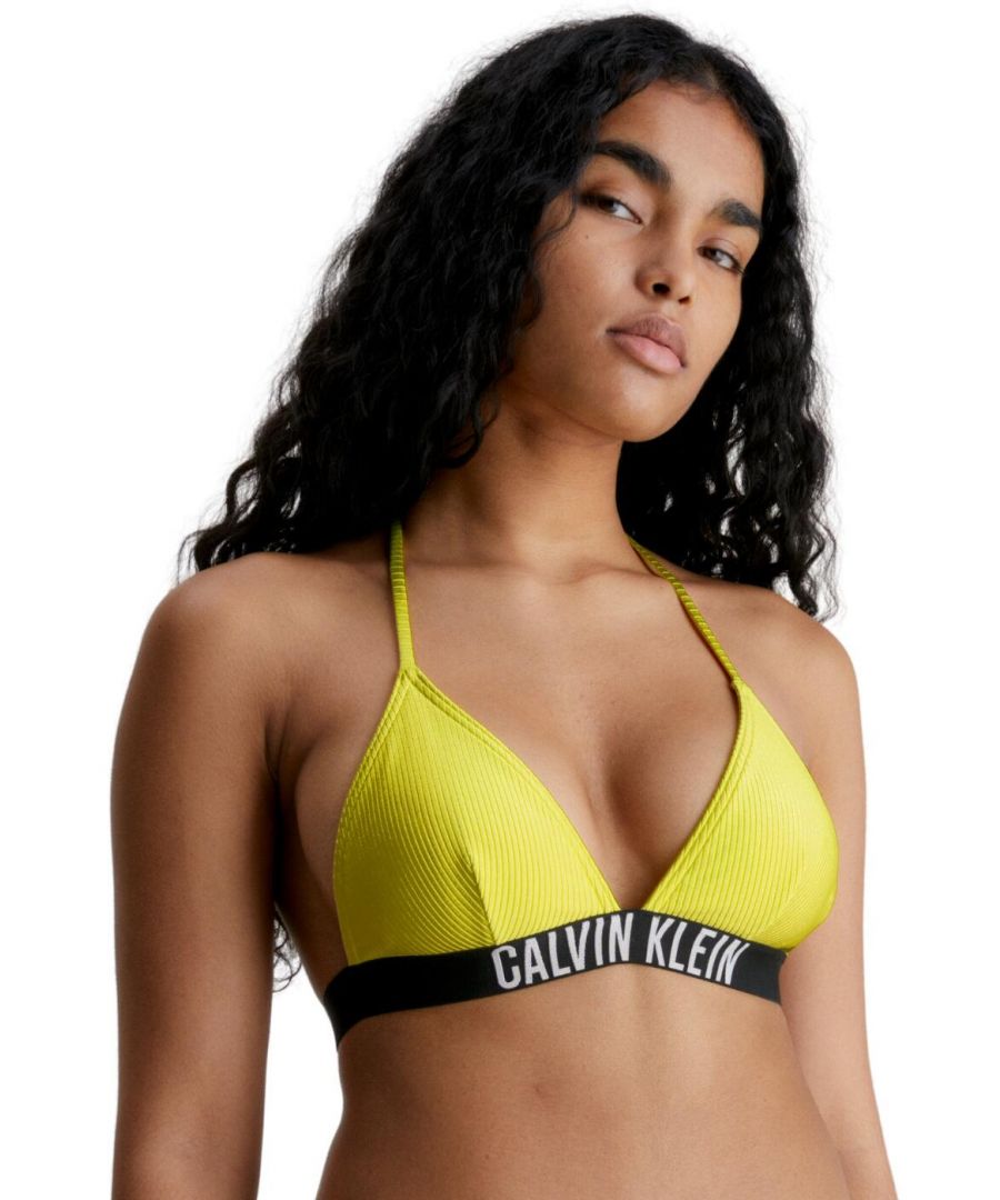 Calvin Klein Womens KW0KW01967 Intense Power Triangle Bikini Top - Yellow Nylon - Size 8 UK