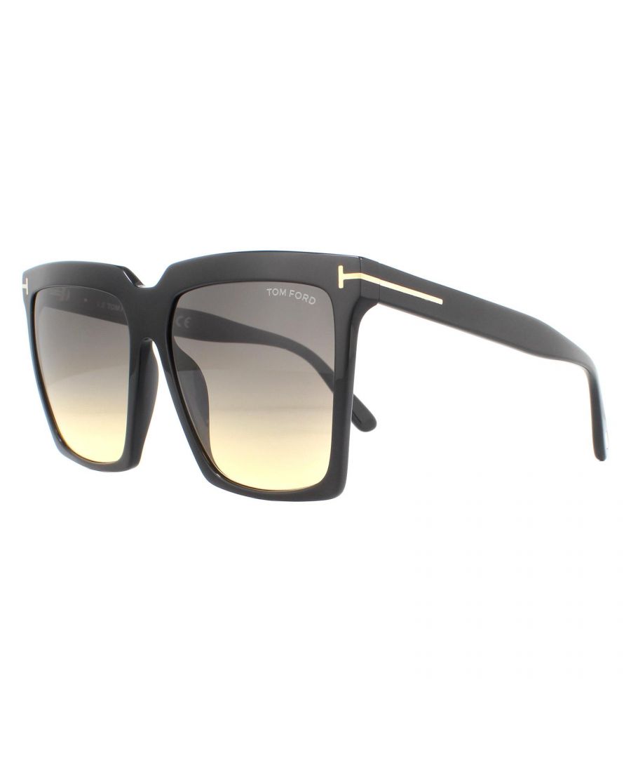 Tom Ford Women's Square Shiny Black Grey Smoke Gradient Sunglasses|black