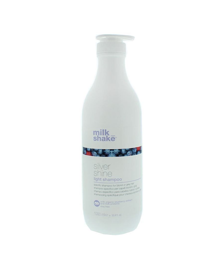 Milk Shake Silver Shine Light Shampoo has been formulated to produce a balanced, cool finish on blonde or grey hair. Enriched with Milk Proteins & Organic Fruit Extracts for shiny, soft & vibrant hair. SLES & cruelty-free. This delicate cleanser moderately neutralises unwanted yellow & golden tones that are common in white, grey, blonde or bleached hair through the use of a specific violet pigment.