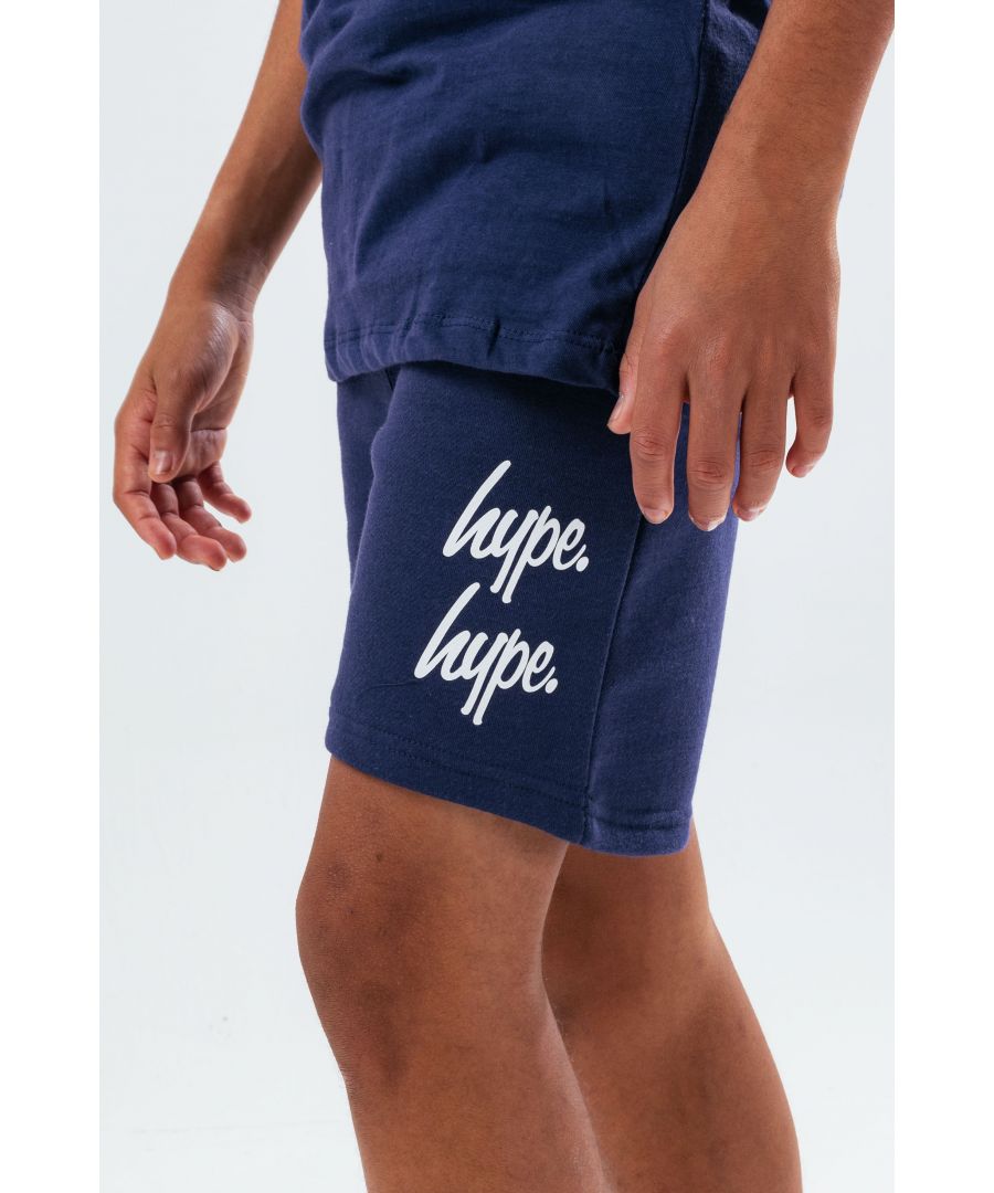 Perfect to add to your everyday shorts rotation. The HYPE. navy double logo script kids shorts designed in a soft-touch fabric for the ultimate comfort in our standard unisex kids shorts shape. Finished with an elasticated waistband and the iconic HYPE. script logo printed twice in a contrasting white. Wear with any coloured hype t-shirt to complete the look. Machine wash at 30 degrees.