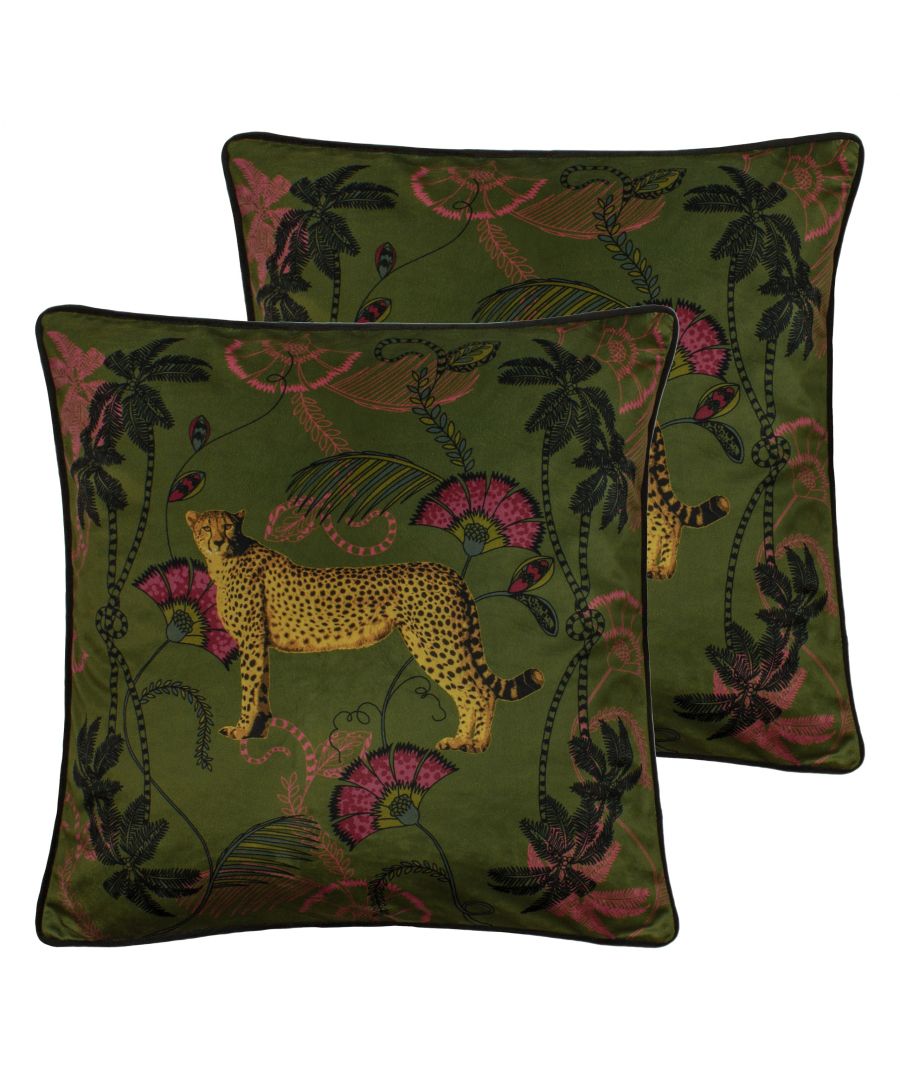 Paoletti Tropica Cheetah Cushion Cover Khaki 45 x 45cm Velvet