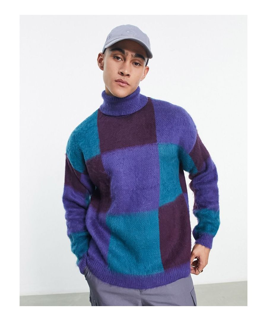 Jumpers & Cardigans by ASOS DESIGN Softwear update Checkerboard design Roll-neck Drop shoulders Relaxed fit Sold by Asos