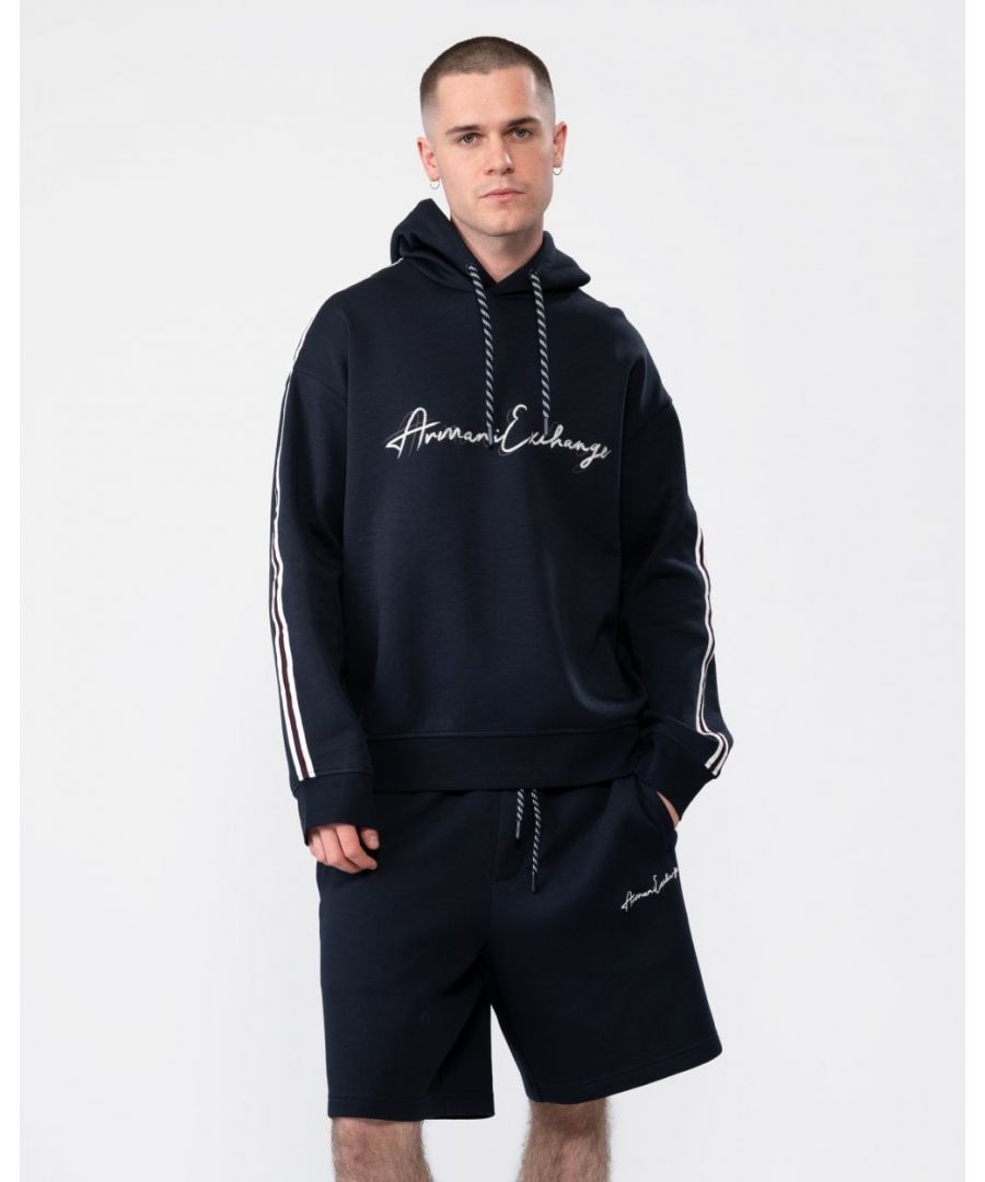 armani exchange mens signature hoodie - navy - size medium