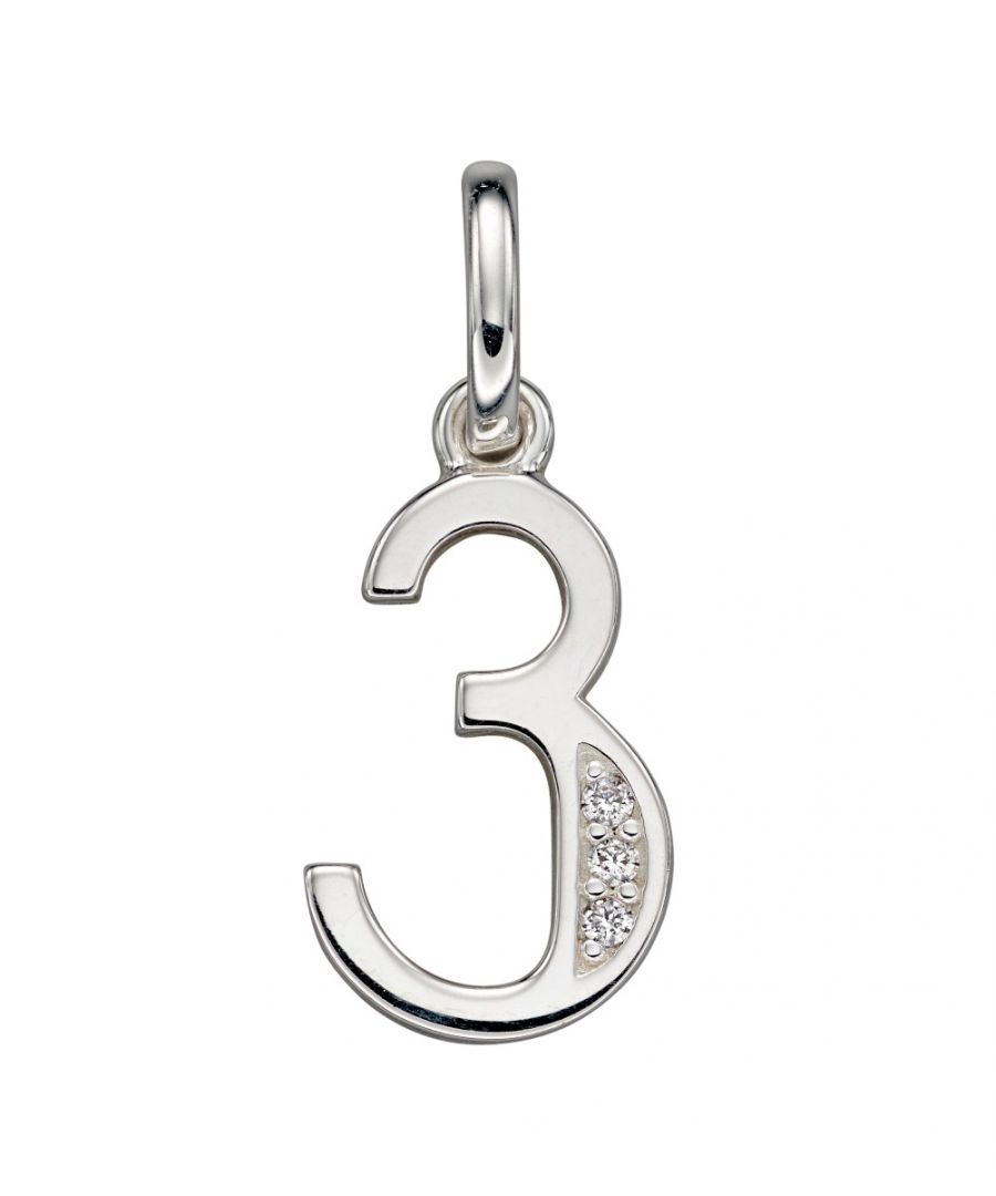Beginnings sterling silver '3' number necklace<li>Sterling silver number necklace<li>Features 3 sparkling cubic zirconia stones<li>Chain length: 41cm plus 5cm extender<li>Numbers 0-9 available<li>Comes complete with branded packaging