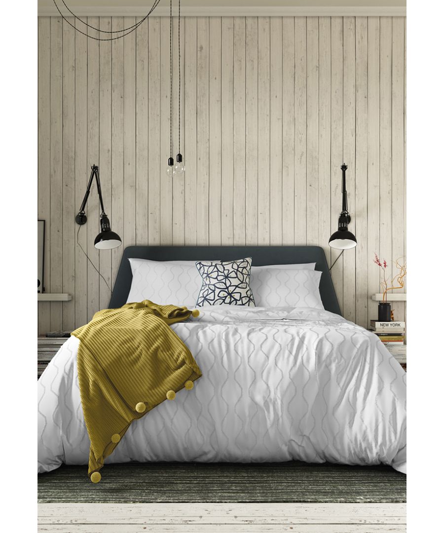 In a clean palette of white this modern geometric design with clipped textured detailing offers understated style. 100% cotton with a plain dye reverse. Includes Pillowcase(s). Machine Washable. Made in China.