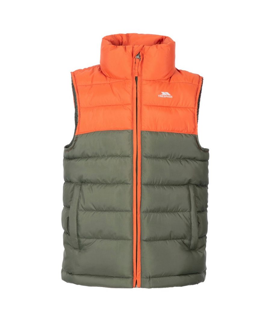Material: 100% Polyester. Fabric: Woven. Design: Contrast, Logo, Quilted. Fabric Zip Pull, Padded. Fabric Technology: Water Resistant, Wind Resistant. Sleeve-Type: Sleeveless. Neckline: Standing Collar. Pockets: 2 Side Pockets. Fastening: Full Zip.