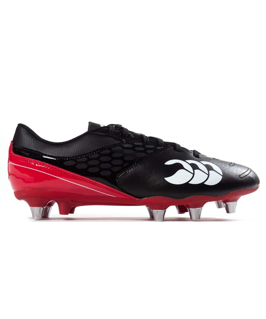 The Canterbury Phoenix Raze Mens Rugby Boots are designed for soft ground play on natural grass surfaces that are wet and muddy and requirw a lot of traction. They have a durable PU upper and a heavily cushioned collar with a locked in toebed which offers a tight fit for wider feet whilst remaining comfortable. A 9mm heel to toe raise heel reduces the strain on your lower limbs. TPU Studs plus 8 removable 13mm studs gives you strong grip even in the colder seasons giving you the power and lightweight agility needed for your game. Lace up closure. Finished with canterbury logo on the outside of the boot.