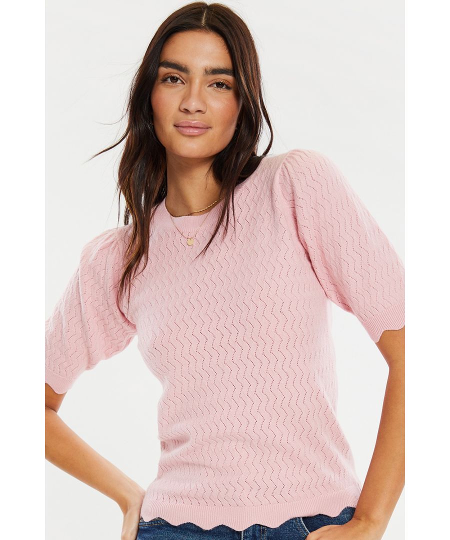Bringing summer feels to your knitwear with this lightweight pointelle, knitted top from Threadbare. This knitted top features short sleeves, a round neckline, and is finished with a ribbed scalloped hem and cuffs. Team up with a skirt or jeans for effortless styling. Other colours and styles are also available. Model Wears Size 8.