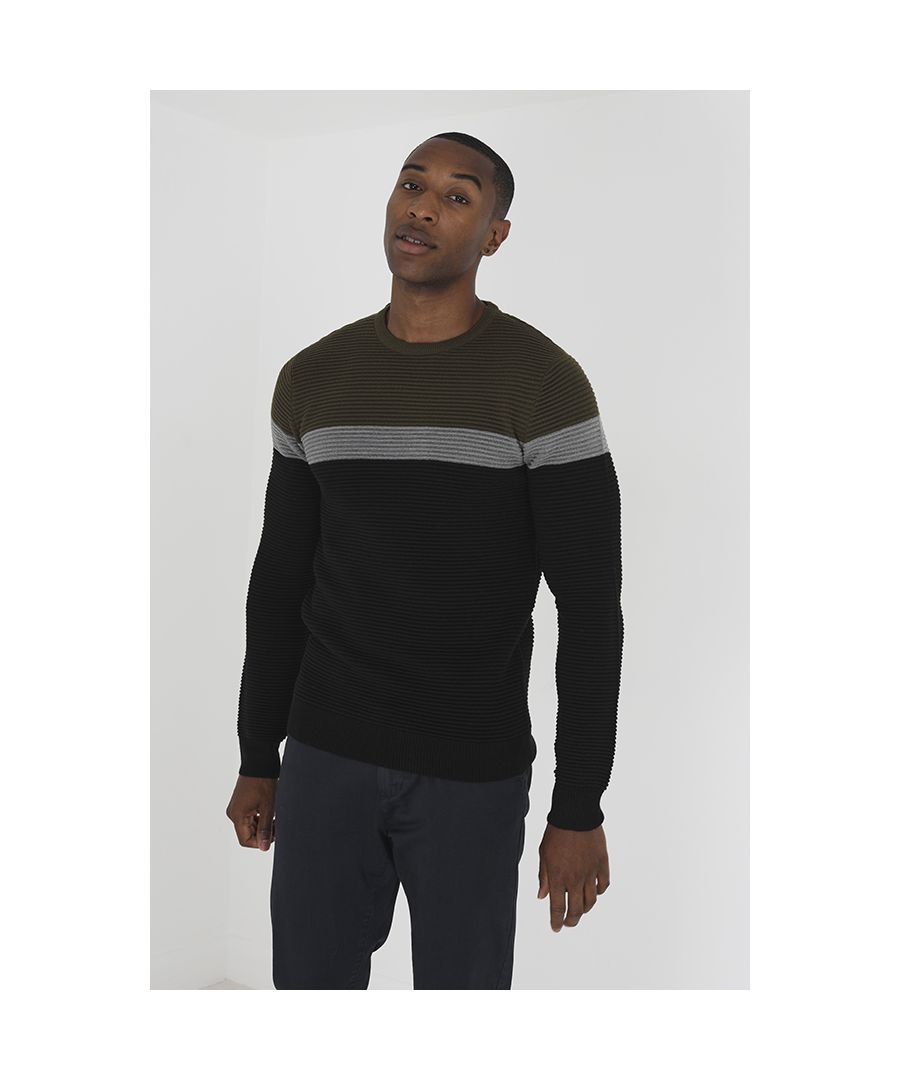 Brave Soul Mens 'Ottaman' Colourblock Ribbed Jumper - Multicolour - Size X-Large