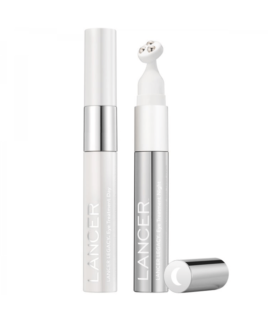 Unique day & night anti-ageing eye kit\n\n\n\n\n\nBrightening, energising formula for day\n\nNourishing, hydrating formula for night\n\nRollerball applicator massages in product\n\nCombat dryness, dark circles, fine lines, sagging skin\n\nAnti-ageing for the whole eye & brow area\n\nUse the day or night pen before the Nourish step of your Lancer Method\n\n\n\n\n\nFinally, a complete eye anti-ageing method that's easy to use and specifically designed for your needs - the Lancer Legacy„¢ Eye Treatment Duo 20ml. This kit contains two rollerball eye pens with powerful youth-boosting formulas.\n\nThere is one for the daytime with brightening, lifting and energising ingredients and one for the night with hydrating, nourishing and skin-healing ingredients. Together, you're providing all-day & all-night skin replenishment for the delicate eye area and brow skin to smooth, firm, lift, hydrate and add glow.\n\nMinimise the look of fine lines, crow's feet, brow 11's, eye bags, dark circles and more when you use these pens before your Nourish step every day. Roll the day pen under your eyes in the AM and the night one in the PM over your brow bone too.\n\n\n\n\n\nLancer Legacy„¢ Eye Treatment Day 10ml\n\nLancer Legacy„¢ Eye Treatment Night 10ml\n\n\n\n\n\n READ MORE\n\n\n\n\n\nwhy it works\n\nInside the Lancer LegacyTM„¢ Eye Treatment Duo 20ml kit, there are two unique rollerball pens. The day formula has crushed pearl for brightness and an aquadermal complex for moisture retention and suppleness. The angelica complex targets under-eye discolouration and a micro-green complex is added for skin nourishment.\n\nLastly, a caffeine pep compound reduces puffiness for bright, refined skin to greet your day with. Then at night, you have the black pearl for luminosity with youth GF complex to nourish and revitalize your skin. Next, peony youth compound firms and minimizes the signs of premature ageing.\n\nThen smoothlink complex follows to fight wrinkles and fine lines with white truffle extract to lock in moisture. When combined with your Lancer Method, see firmer, smoother and more youthful eyes that glow from within.\n\n\n\n\n\n\n\n\n\n\n\n\n\nit's as simple as\n\nStep 1: Twist up the product on the day or night pen.\n\nStep 2: Apply to the under-eye before the Nourish step. If night, apply to the brow bone as well.\n\nStep 3: Allow to absorb. Follow with the Nourish step.\n\n\n\n\n\n\n\n\n\nmake it personal\n\nThe Lancer LegacyTM„¢ Eye Treatment Duo 20 ml is a two in one kit that gives your delicate eye skin just what it needs for busy days and restful nights. Enjoy plumped, lifted, smoothed and refined eye skin with regular daily use of this treatment before your Nourish step.\n\n\n\n\n\n\n\n\n\n\n\n\n\n\n\nDiscover more\n\n\n\n Lancer Legacy„¢ Eye Treatment Duo