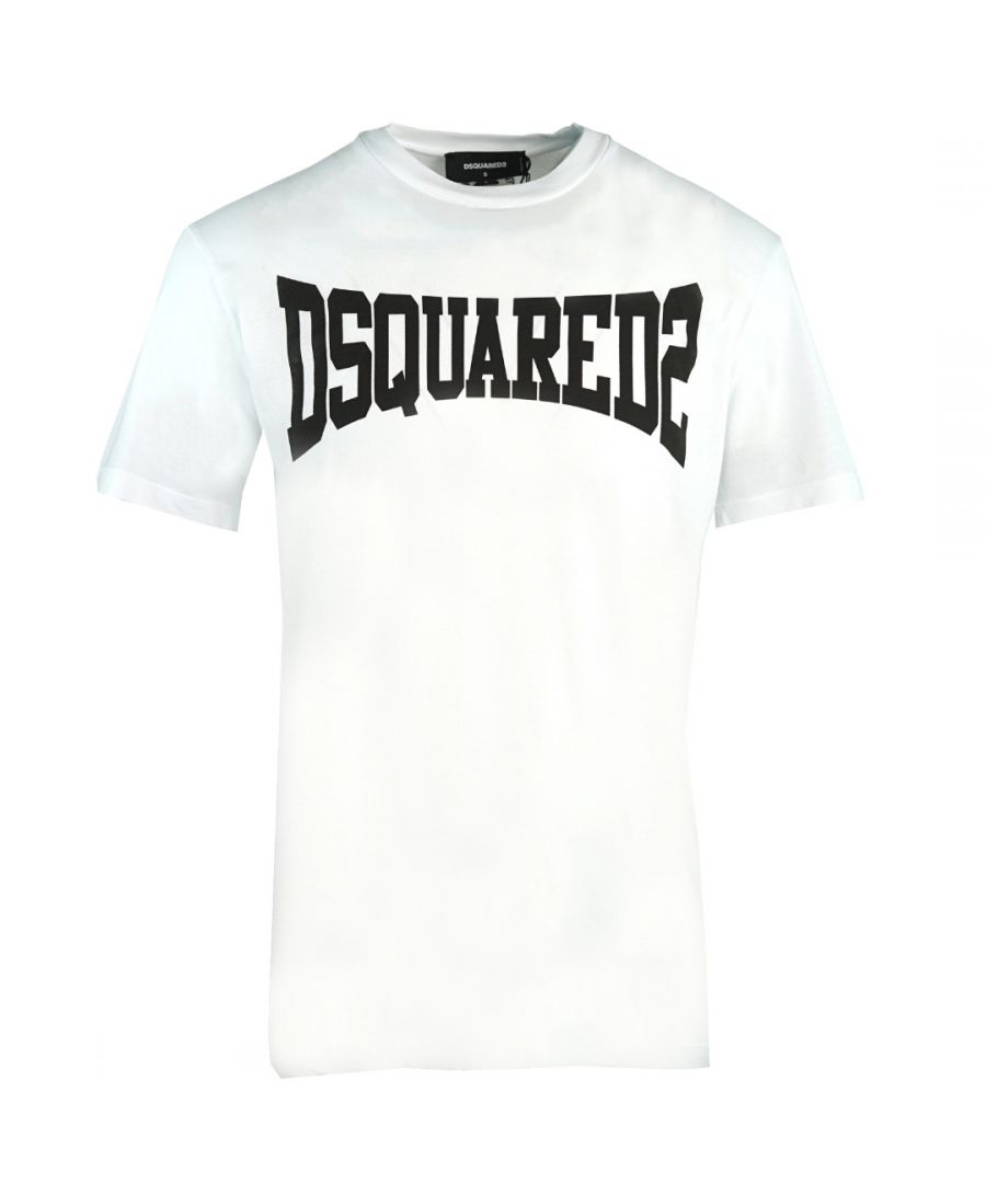 Dsquared2 Cool fit gestrekt logo wit T-shirt. D2 wit T-shirt met korte mouwen. Cool Fit-stijl, valt op maat. 100% katoen. Uitgerekt DSQUARED2-merklogo-ontwerp. S71GD0918 S21600 100