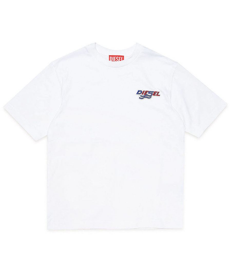 Diesel Boys Waves Logo T-shirt - White, White, Size 10 Years|10 YEARS
