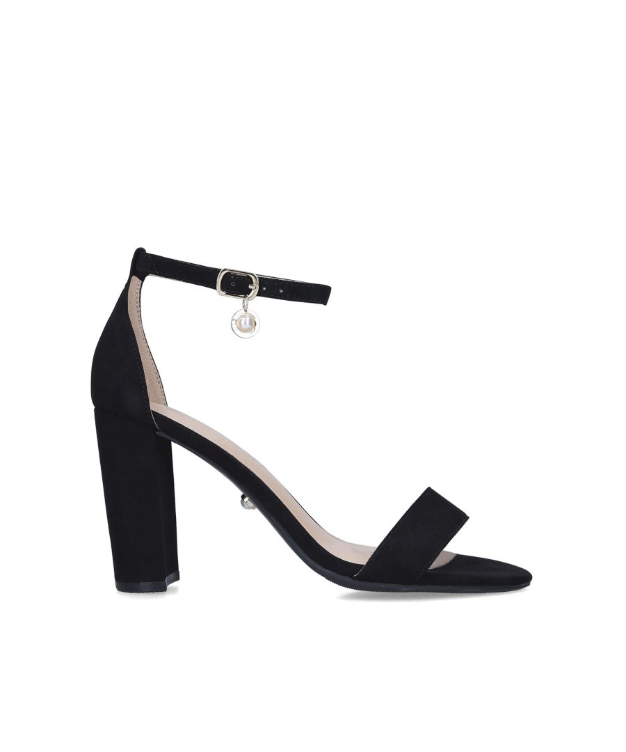 Georgie by Miss KG is a black strappy sandal with a buckle fastening and block heel.