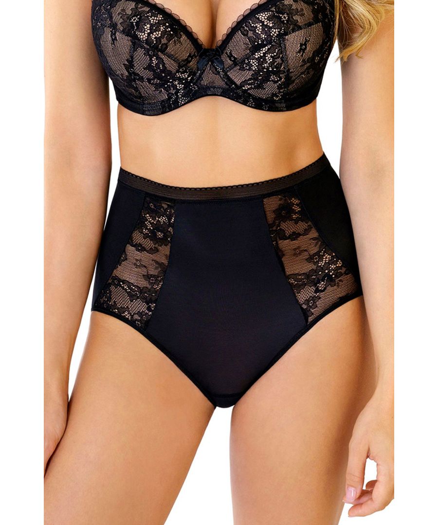 These 'Eliza' full brief, high waisted knickers by Rosme feature delicate lace side panels and provide light control and a visually slimming effect. This style is made with soft, stretch, material and an elasticated waistband providing comfort whilst feeling feminine. Matching items available.