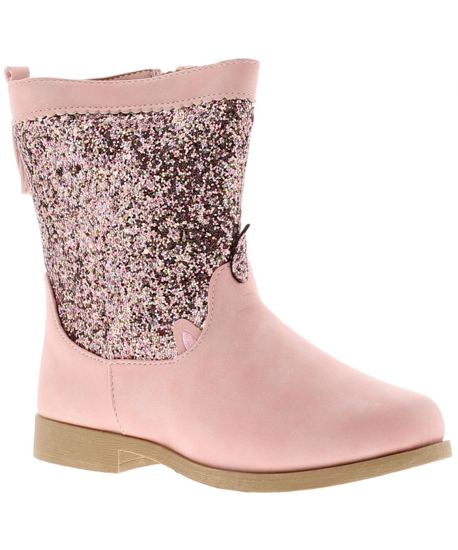 Wynsors Glitter Unicorn Younger Girls Ankle Boots Pink. Manmade Upper. Fabric Lining. Synthetic Sole. Childrens Calf Length Pu Comfort Casual Boot.