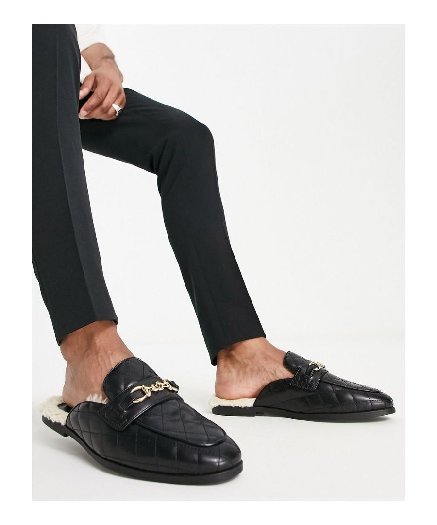 Shoes by ASOS DESIGN Who needs the back of a shoe? Quilted design Slip-on style Chain detail Almond toe Flat sole Sold by Asos