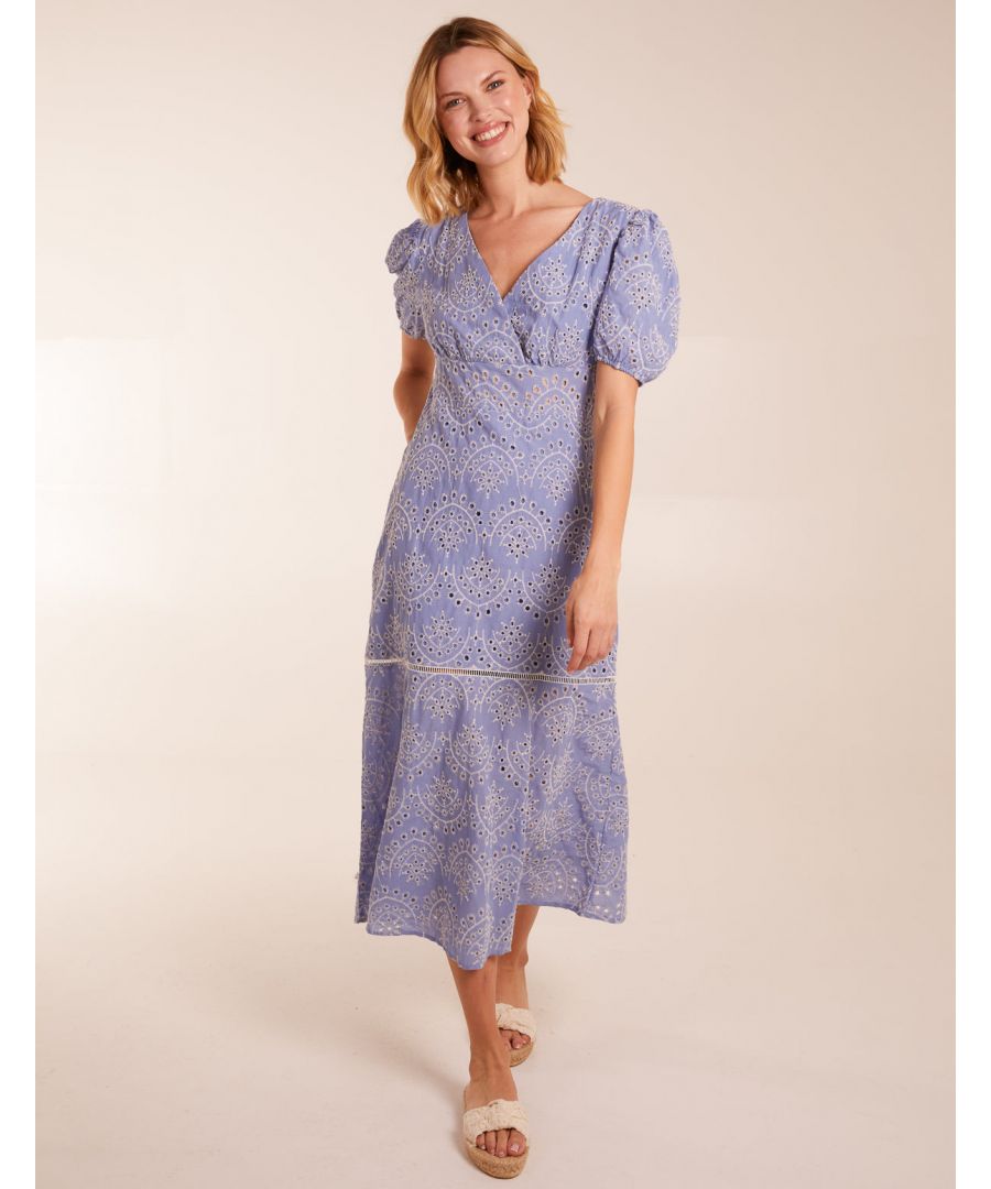 Blue Vanilla Womens Broderie Anglaise Puff Sleeve Midi Dress - Size 10 UK