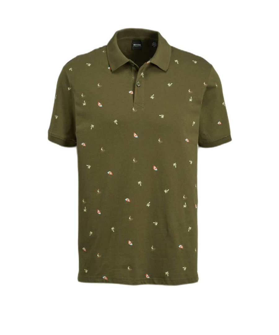 ONLY & SONS regular fit polo ONSMILAN met all over print olijfgroen