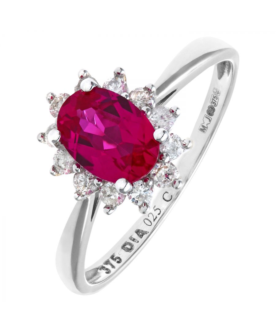Diamant L'Eternel Womens Round Brilliant 0.25ct Ruby and Diamond 9ct White Gold Oval Cluster Ring - Size P