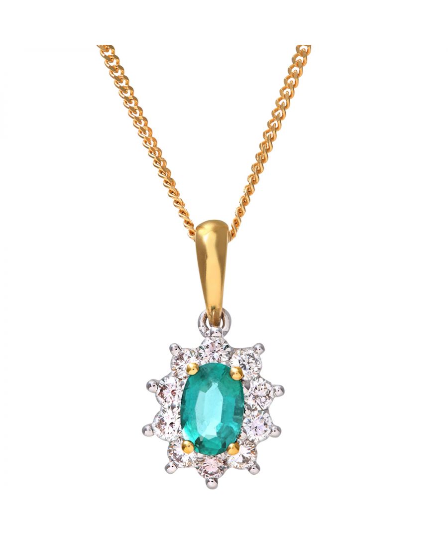 Clusterhanger, 18kt geelgouden hanger met diamanten en smaragd, 0,35 ct diamantgewicht