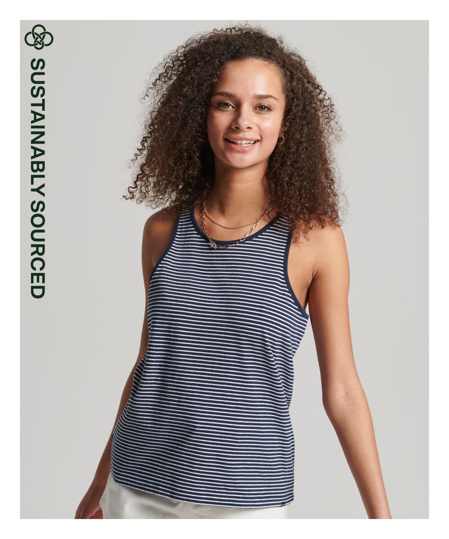 Stripes and vintage go hand in hand. What's a better combo for those sunny days than that? Enjoy the good weather in something light and stylish with the Vintage Logo embroidered stripe vest.Slim fit – designed to fit closer to the body for a more tailored lookOrganic cottonScoop necklineSleeveless designStriped designSignature Superdry tabMade with organic cotton grown using natural rather than chemical pesticides and fertilisers. The healthier soil this creates uses up to 80% less water which is better for our planet and for the farmers who grow it.