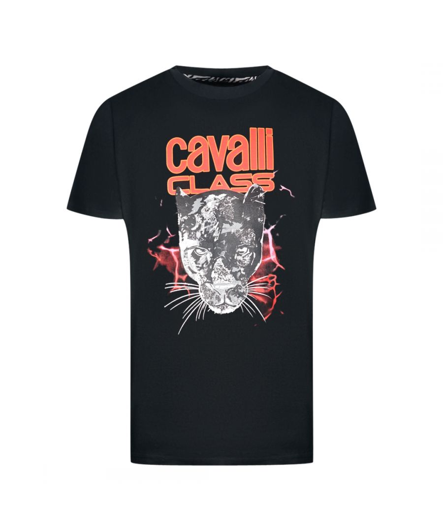 Cavalli Class Lightning Panther Design Black T-Shirt