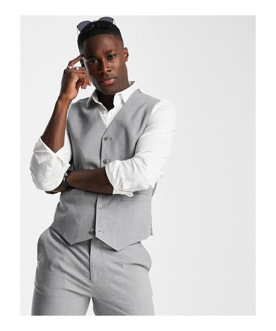 Waistcoat by ASOS DESIGN V-neck Button placket Contrast back with an adjustable cinch Skinny fit Sold By: Asos