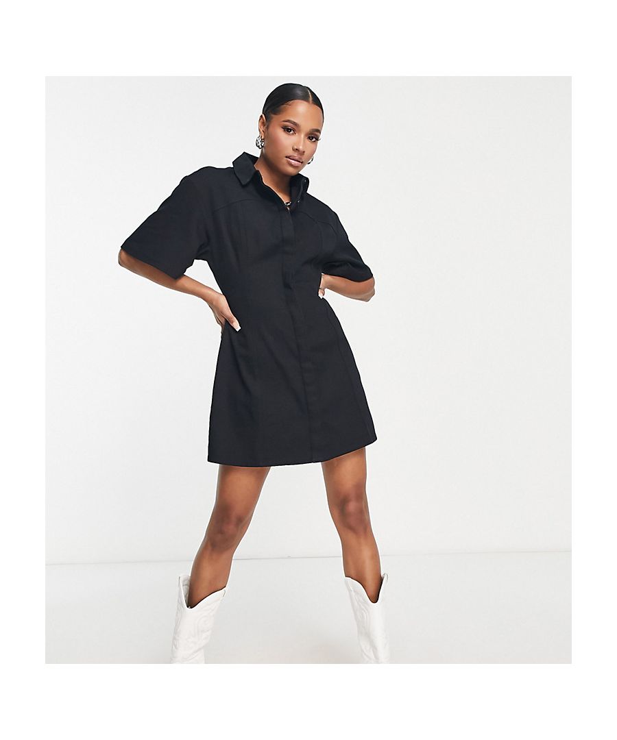Petite dress by ASOS DESIGN The scroll is over Spread collar Short sleeves Slim fit Sold by Asos