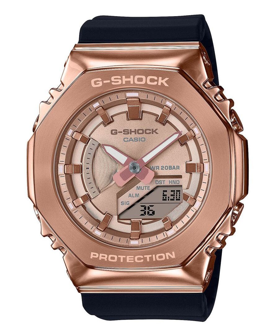 This Casio G-shock Analogue-Digital Watch for Women is the perfect timepiece to wear or to gift. It's Rose gold 36 mm Round case combined with the comfortable Black Plastic watch band will ensure you enjoy this stunning timepiece without any compromise. Operated by a high quality Quartz movement and water resistant to 20 bars, your watch will keep ticking. This casual and modern watch is perfect for all kind of casual activities, indoor activities or daily use, it's also a great gift for family and friend.  -The watch has a calendar function: Day-Date, Stop Watch, Countdown, Alarm, Worldtime, Light High quality 19 cm length and 20 mm width Black Plastic strap with a Buckle Case diameter: 36 mm,case thickness: 11 mm, case colour: Rose Gold and dial colour: Rose gold