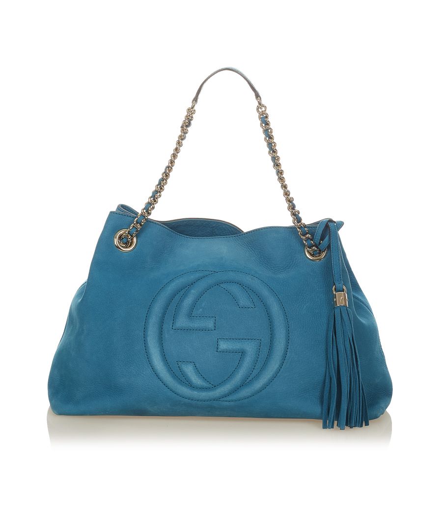 Image for Vintage Gucci Soho Chain Leather Shoulder Bag Blue