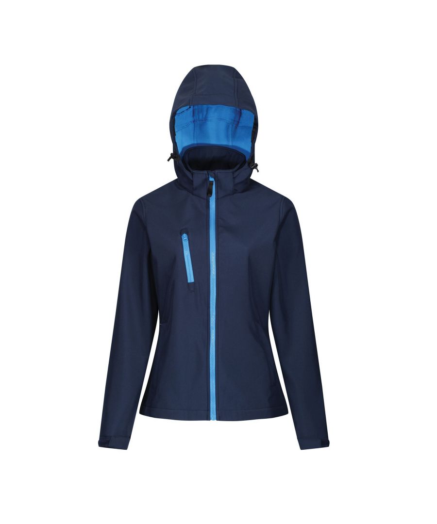 Material: 100% Polyester. Fabric: Softshell, Woven. Design: Plain. Breathable, Hooded, Waterproof. Fabric Technology: DWR Finish, Wind Resistant, XPT. Cuff: Adjustable. Neckline: Hooded. Sleeve-Type: Long-Sleeved. Hood Features: Detachable Hood, Drawstring. Pockets: 2 Lower Pockets, 1 Chest Pocket, Zip. Fastening: Full Zip.