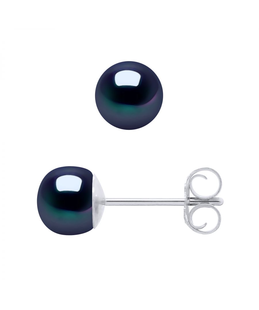 Earrings of 925 Sterling Silver and true Cultured Freshwater Pearl 5-6mm Button - - Black Color Tahitian Style and Push system - Our jewellery is made in France and will be delivered in a gift box accompanied by a Certificate of Authenticity and International Warranty