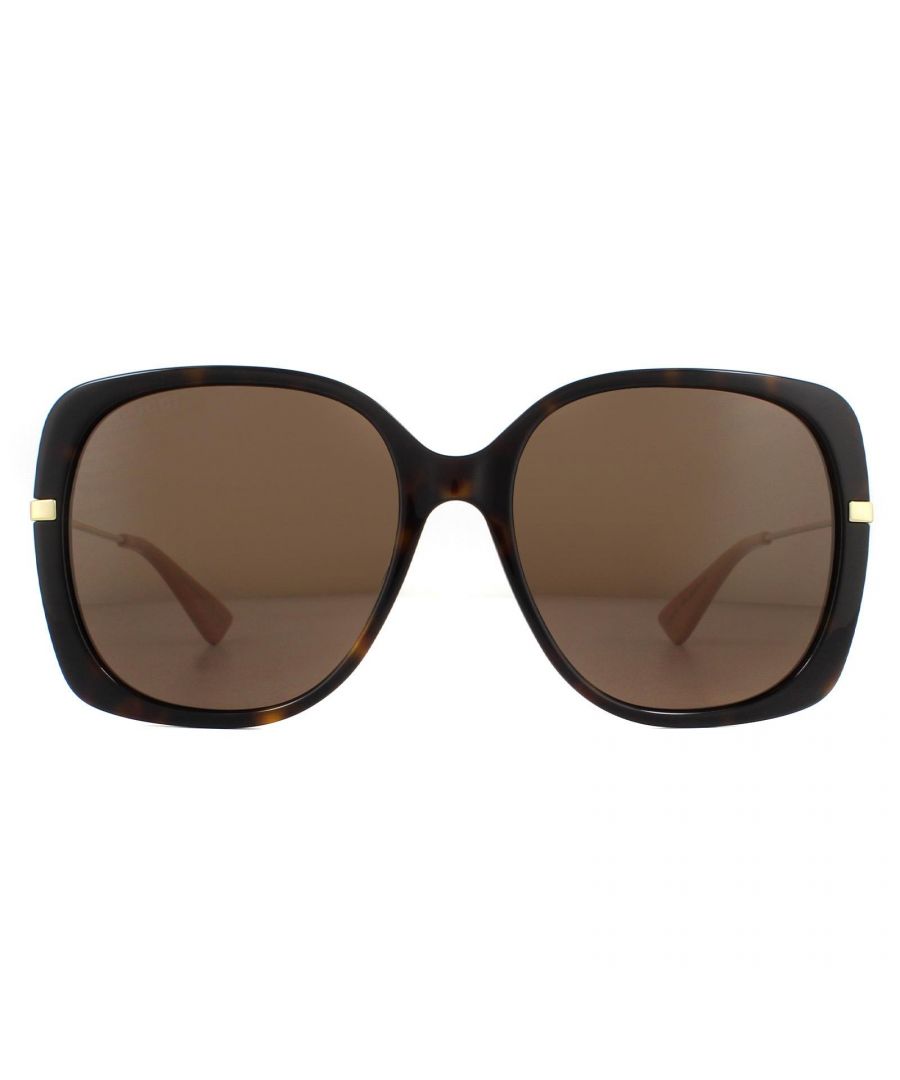 Gucci Sunglasses GG0511S 003 Dark Havana Brown are a oversized squared style with the Gucci logo is etched into the slender temples. A lightweight and comfortable style that is perfect for all day wear.