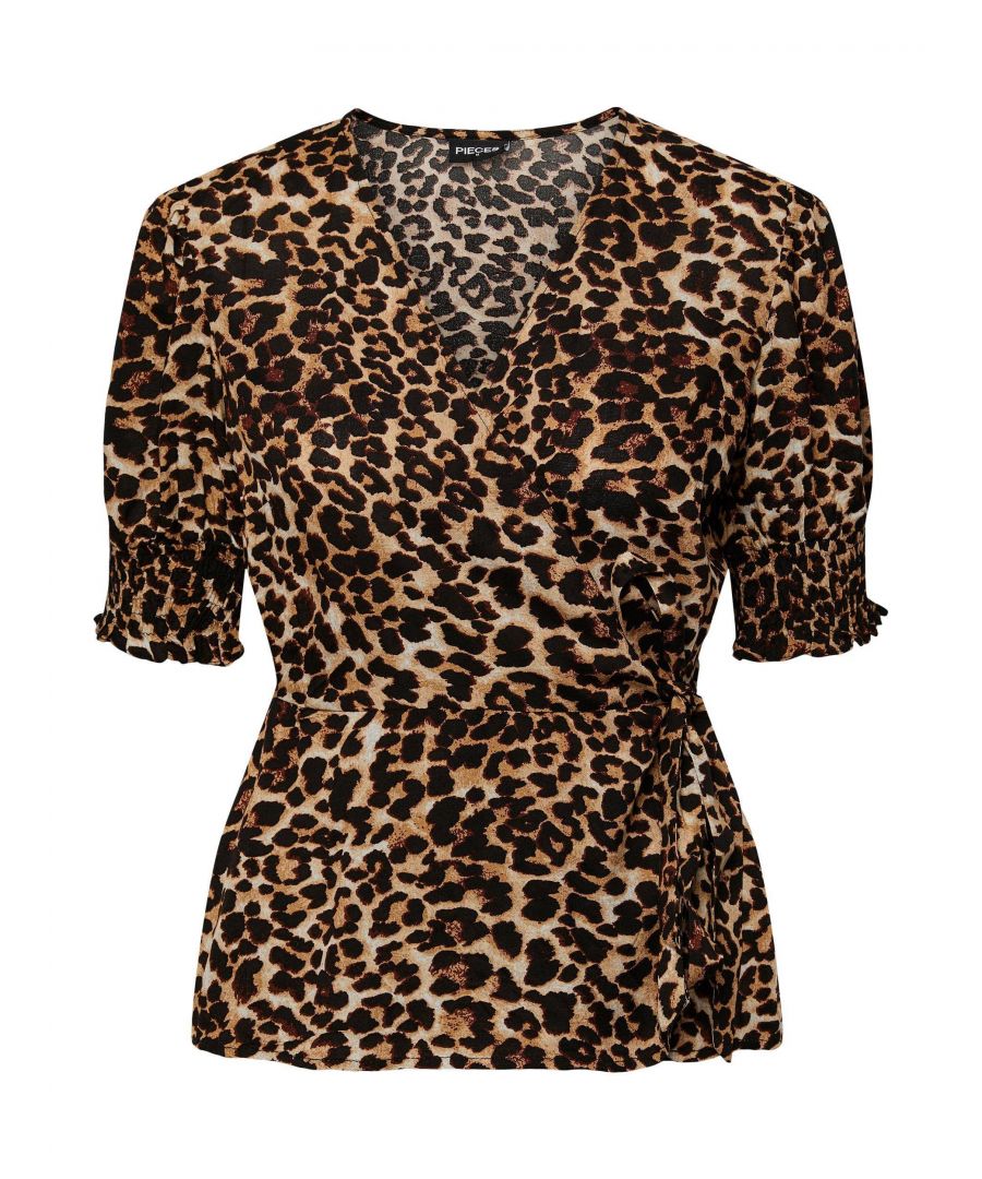PIECES top PCTALA met panterprint bruin