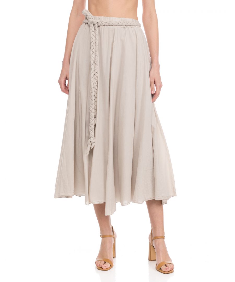 Maxi skirt with braided rope belt and elastic waist