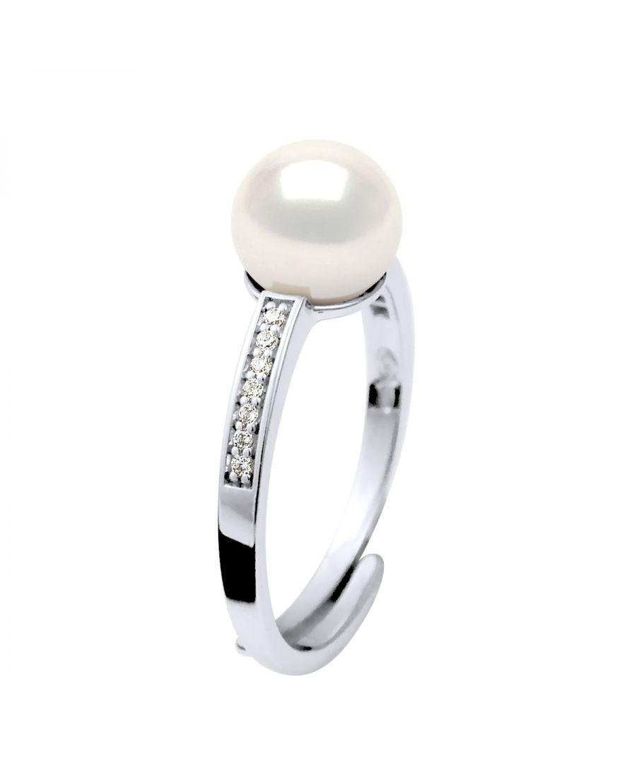 Ring true Cultured Freshwater Pearls 7-8 mm - 0,31 in - Adorned of zirconium oxide 925 Sterling Silver Rhodium-plated - Natural White Color and Size adjustable - Our jewellery is made in France and will be delivered in a gift box accompanied by a Certificate of Authenticity and International Warranty