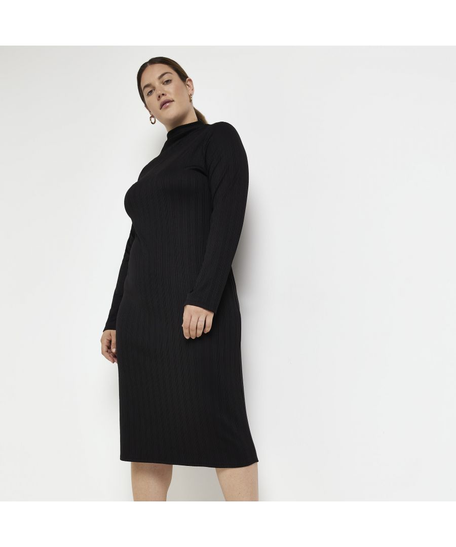 >Brand: River Island>Gender: Women>Type: Dress>Style: Bodycon>Neckline: High Neck>Sleeve Length: Long Sleeve>Dress Length: Midi>Occasion: Casual>Size Type: Plus