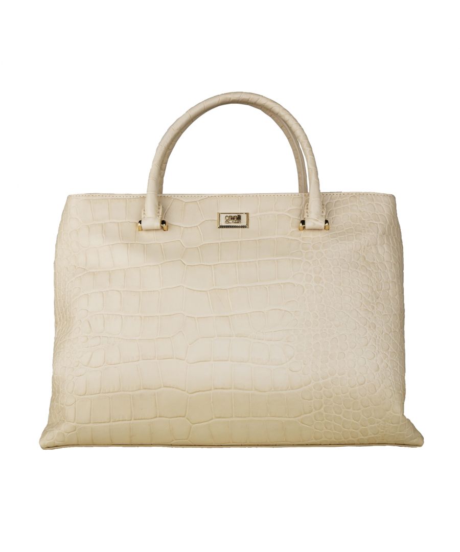 Roberto Cavalli Womens Class Cream White Calf Leather Handbag - One Size