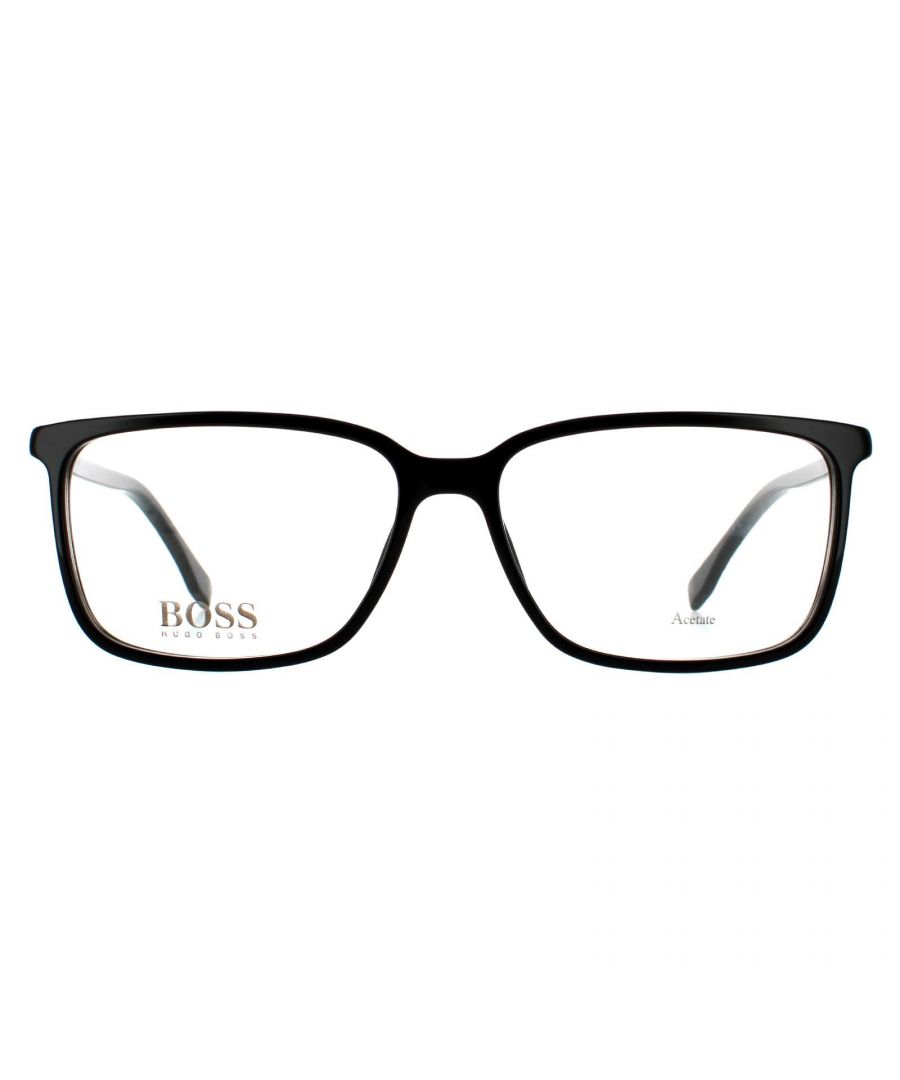 Hugo Boss Rectangular Mens Shiny Black 90031100 Hugo Boss are a simple style with oval shaped lenses, thick bridge and slim temples for an elegant finish.