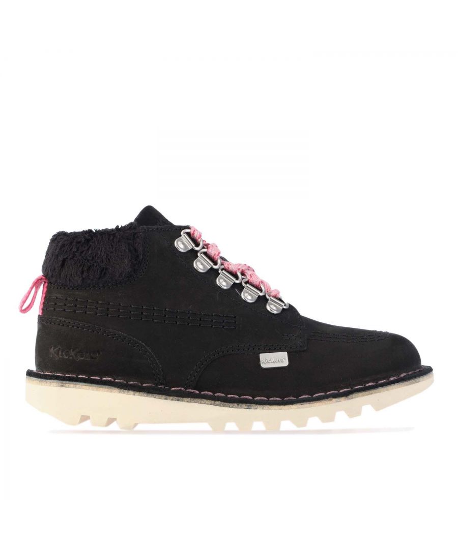 Infant Girls Kickers Kick Hi Winter Nubuck Boots in black.- Leather upper.- Brush gently with a soft suede brush.- Easy on off zip fastening on side.- Kickers branding.- Rubber sole.- Leather upper and lining.- Ref: 116256