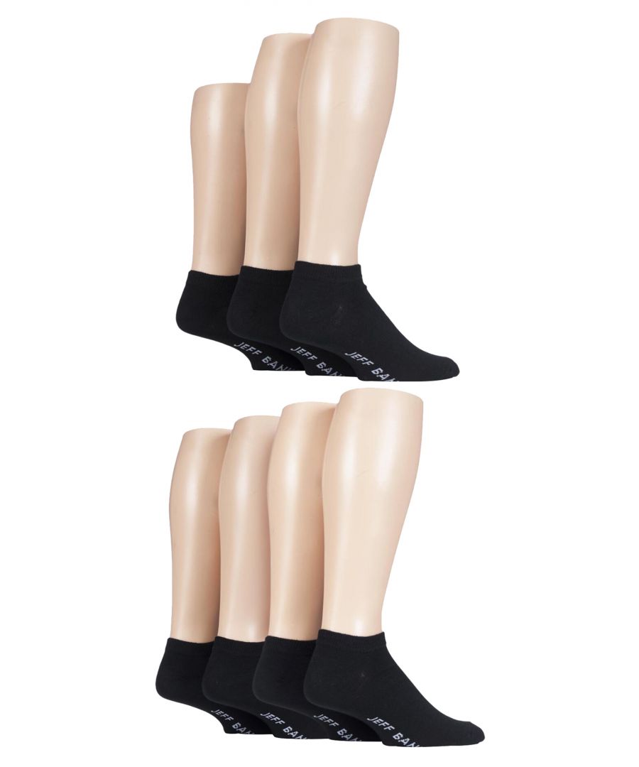 jeff banks - 7 pack mens everyday cotton rich low cut trainer socks - black - size uk 7-11