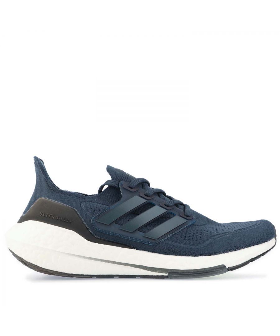 Mens adidas Ultraboost 21 Running Shoes in navy.- adidas Primeknit textile upper.- Lace closure. - Sock-like fit.- Supportive heel counter.- Boost midsole.- Stretchweb outsole with Continental™ Rubber.- Textile and Synthetic upper  Textile lining.- Ref.:FY0350