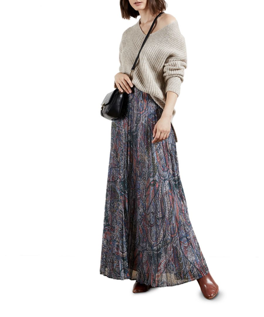 Image for Ted Baker Dawwn Lantern Print Pleated Maxi Skirt, Teal Blue